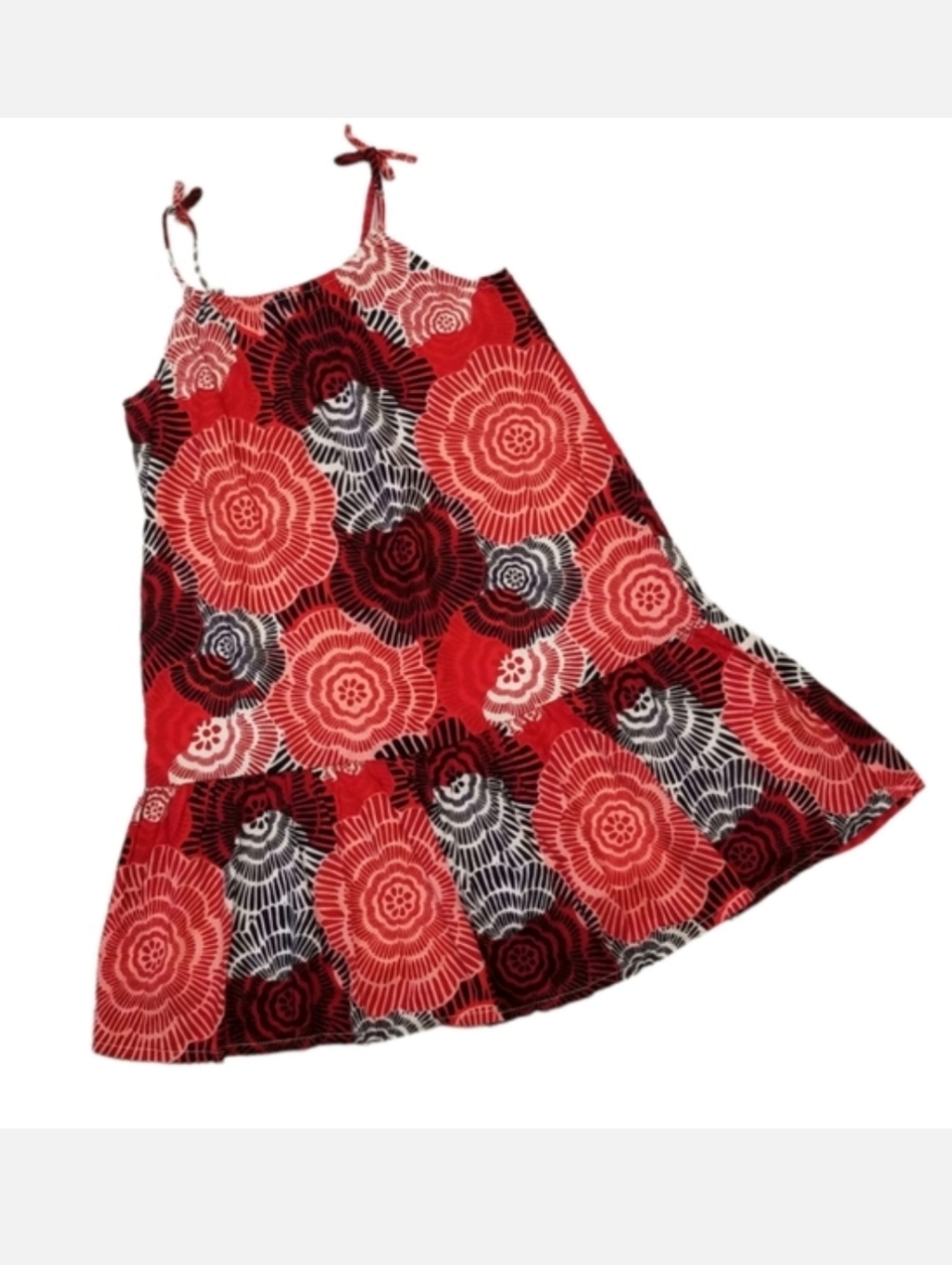 Old Navy Red Floral Ruffle Hem Spaghetti Strap Tank Dress 4T